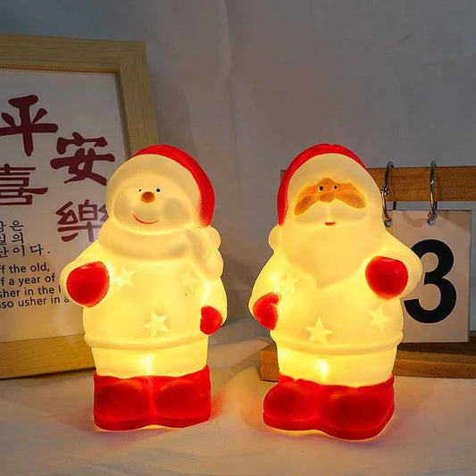 Cute LED Christmas Night Light (5.0 in) - Santa/Snowman Bedside Holiday Ornament