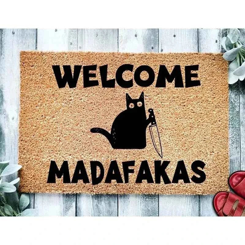 Black Cat Welcomes Madafakas Printed Doormat Home Decor Fun