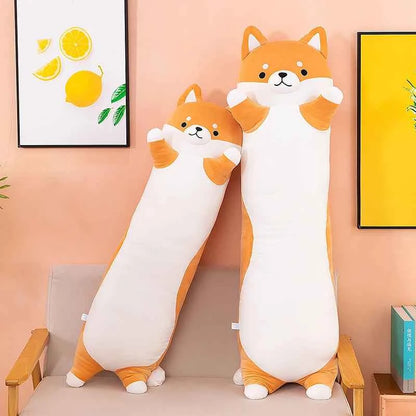 Kawaii Shiba Inu Long Leg Plush Pillow - Soft Stuffed Dog Sleeping Cuddle Doll and Gift, 4 Sizes