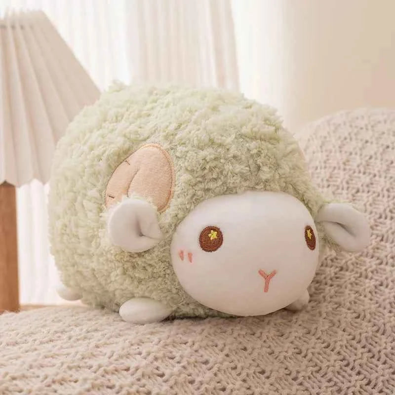 23cm Sweet Lamb Doll Plush Toy White Pink Green Sheep Cartoon Stuff Animal Plushie Peluche Head Pillow Decor Gift