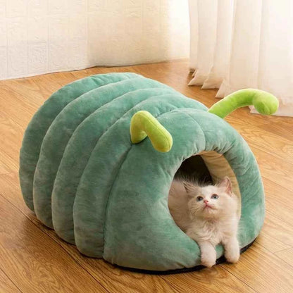 Kawaii Cartoon Caterpillar Pet Bed (Up to 23.6 in) - Warm Soft Plush Cat/Dog House