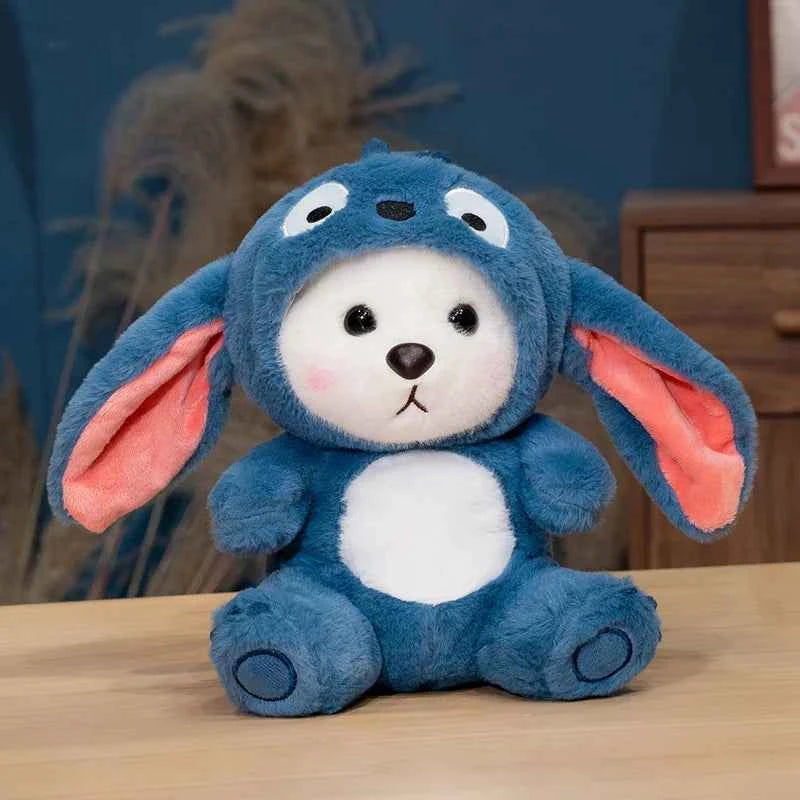 25cm Lovely Stuffed White Bear Plush Toy Turn Into Pikachu Stitch Cute Japanese Style Plushies Sleeping Doll Soft Fluffy Gifts