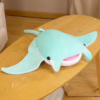 Kawaii Manta Ray Plush Pillow - Soft Stuffed Ocean Cuddle Toy and Gift, 2 Colors and 2 Sizes