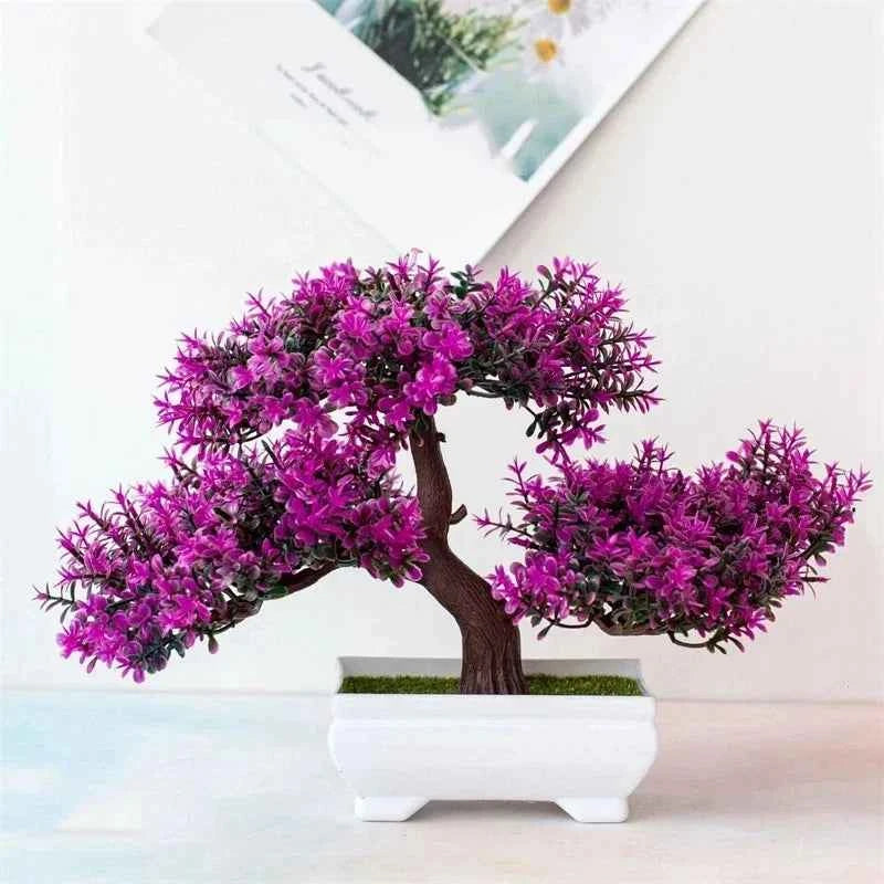 Artificial Plants Bonsai Small Tree Pot Fake Plant Flowers Rose red