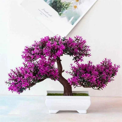Artificial Plants Bonsai Small Tree Pot Fake Plant Flowers Rose red