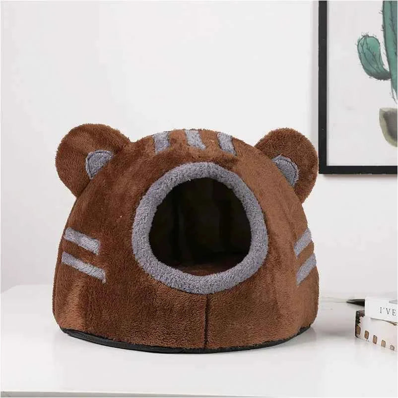 Kawaii Bear Head Cat Bed (Up to 16.9 in) - Cozy Cave Winter Self Warming Kitten Nest