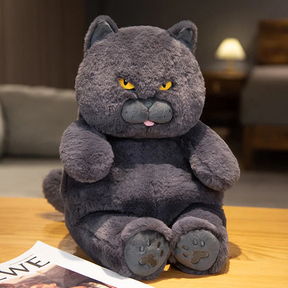 Kawaii British Shorthair Cat Plush Toy – Chubby Stuffed Cat Hug Pillow Black