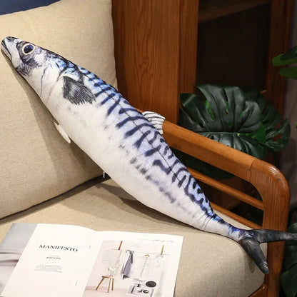 Kawaii 3D Simulation Fish Plush Pillow – Realistic Stuffed Tuna, Salmon, Grouper & More Autumn Saury
