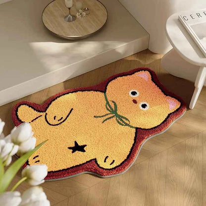 Cute Cat Design Floor Mat in Pink Green Water-Absorbent & FYR 2