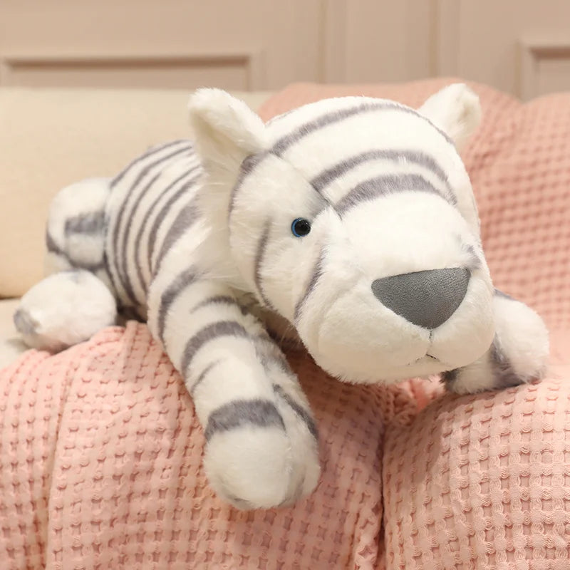 Cute Lifelike Lying Snow Tiger Stuffed Plush Toys Soft White Simulation Animals Tigers Plushies Doll Birthday Gifts Snow Tiger