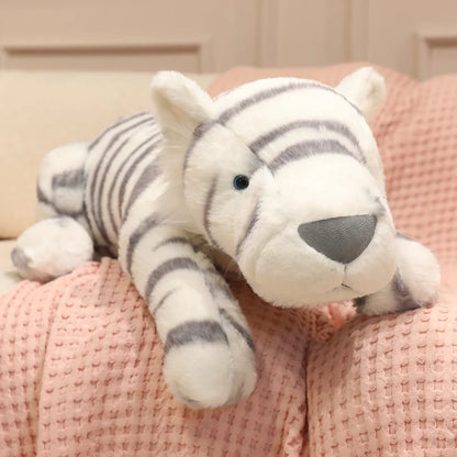 Cute Lifelike Lying Snow Tiger Stuffed Plush Toys Soft White Simulation Animals Tigers Plushies Doll Birthday Gifts Snow Tiger