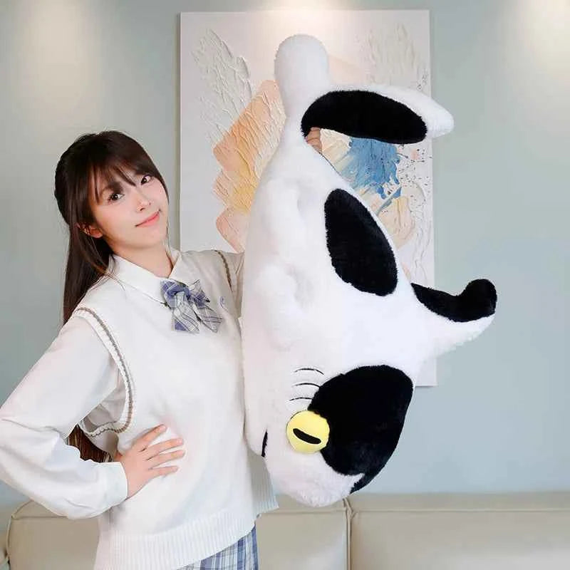 Kawaii Cow Shark Plush Toy – Fluffy Black & White Marine Animal Sleeping Bolster (50–100cm)