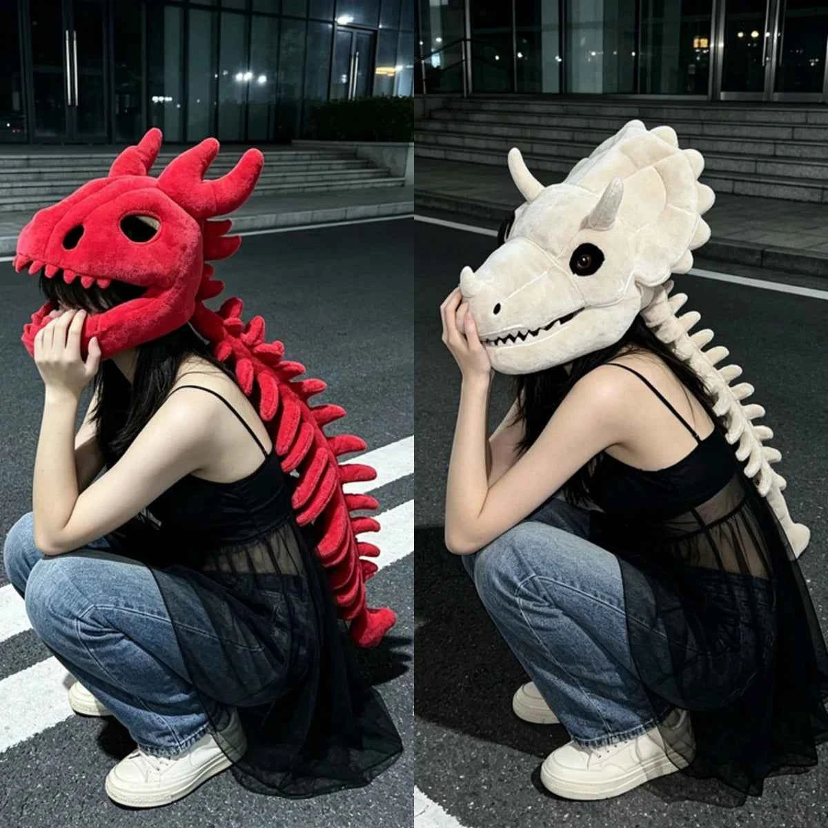 Dinosaur Plush Hat Celebrity-Style Cartoon Skeleton Headgear Soft Funny Doll Halloween Costume Toy Surprise Gift for All Ages
