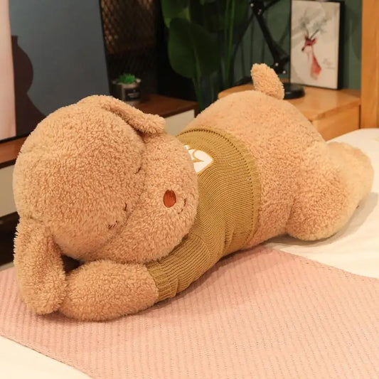 Giant Lying Dog Plush Toy – Soft Sweater Puppy Body Pillow Brown