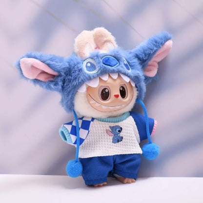 Labubu Doll Clothes (6.7 in) - Cute Stitch Cartoon Plush Set Accessory Gift