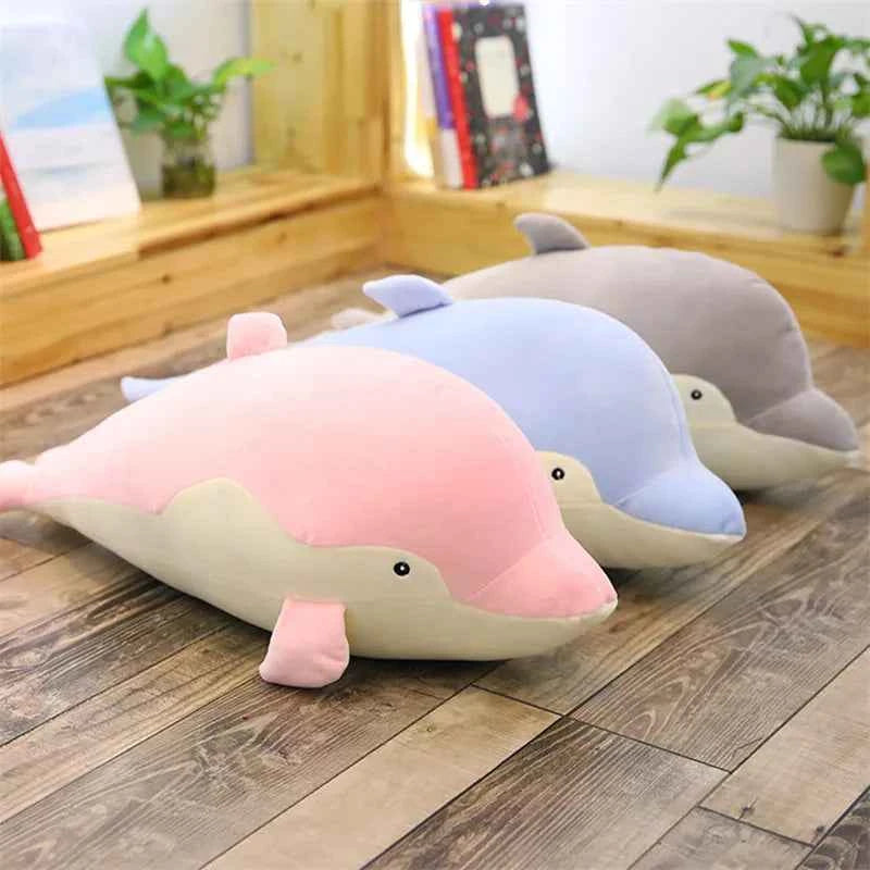 Kawaii Dolphin Plush Doll - Soft Stuffed Ocean Friend Cuddle Toy and Gift, 2 Colors and 3 Sizes