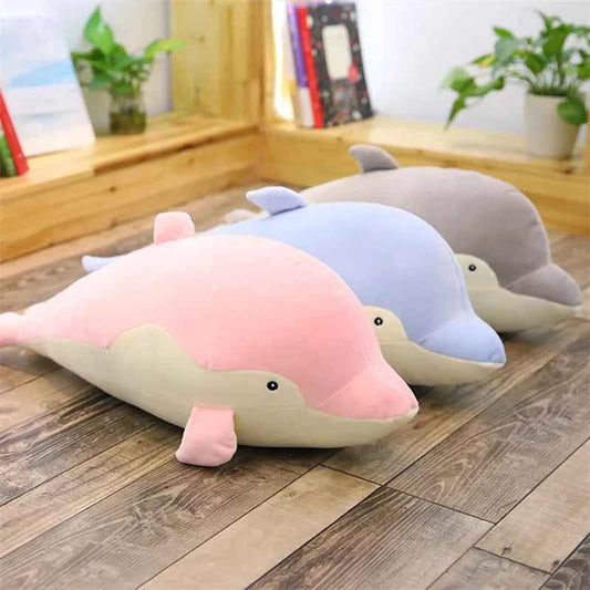Kawaii Dolphin Plush Doll - Soft Stuffed Ocean Friend Cuddle Toy and Gift, 2 Colors and 3 Sizes
