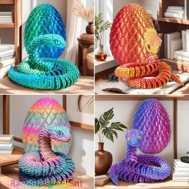 3D Printed Snake Surprise Egg Set – Flexible Jointed Figurines (4 Eggs + 4 Snakes)