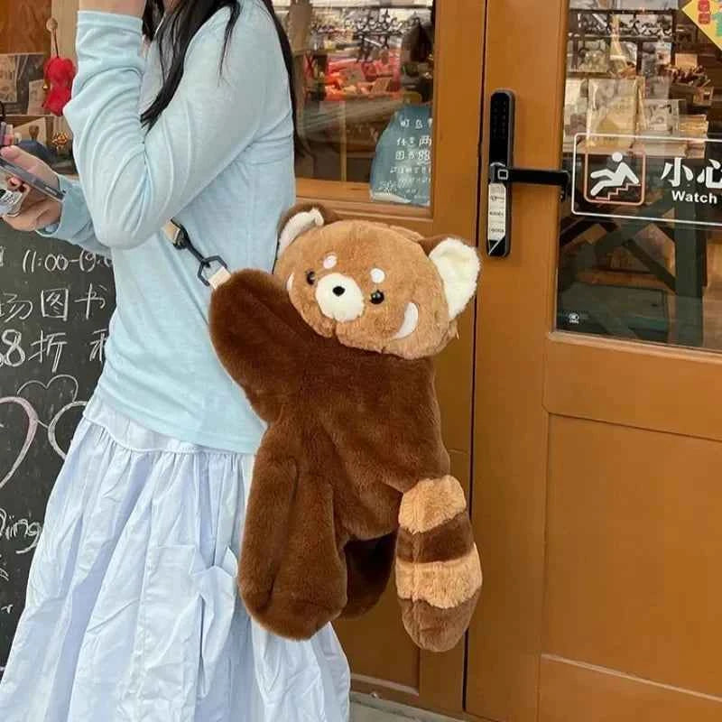 Cute Red Panda Plush Backpack/Doll (Up to 15.7 in) - Soft Fur Crossbody Shoulder Bag