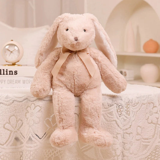 Bow Lop Ear Rabbit Plush Toys Soft Bunny Stuffed Animal Rabbit with Long Ear for Children Accompany Doll Birthday Gift beige