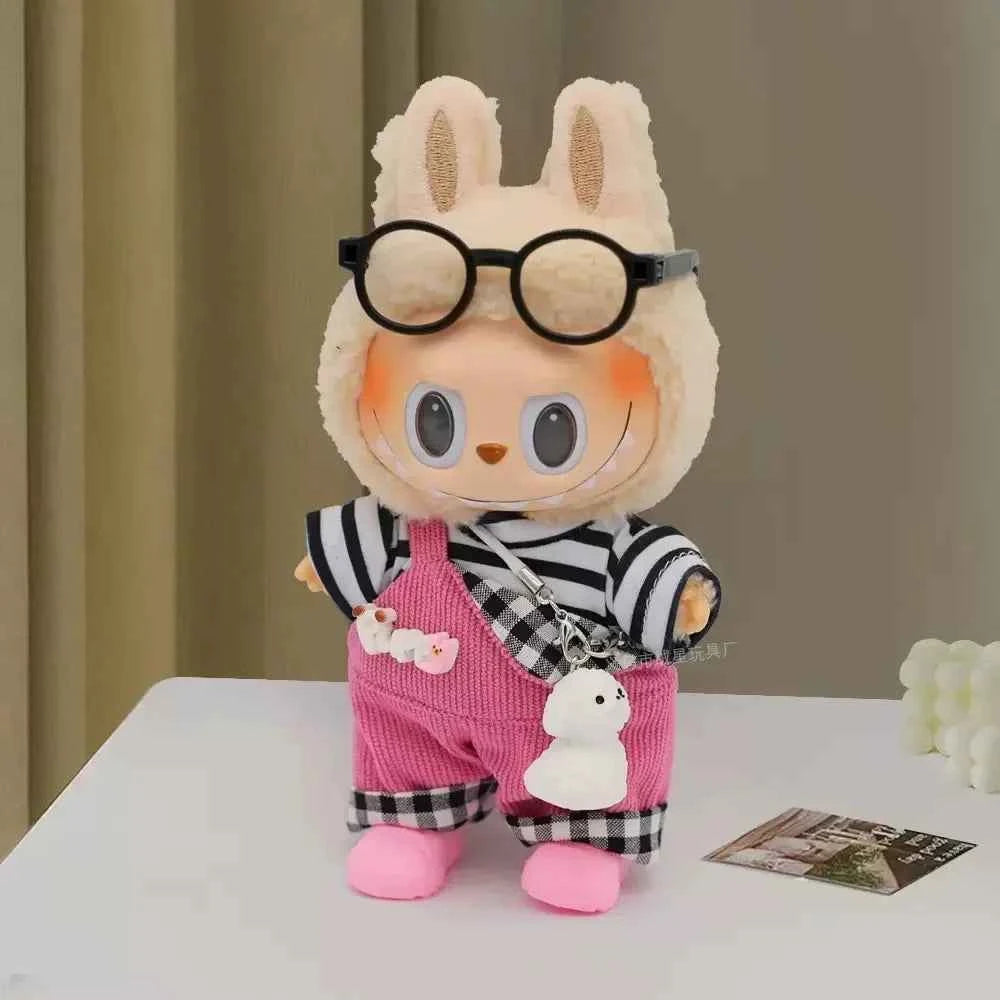 For Labubu V1 V2 v3 Cute Doll Clothes Fashion Sweater Outfit Accessories Sitting Party Pink White Striped Sweater Cup Clothing