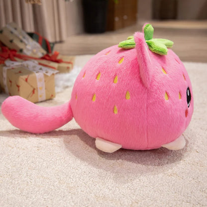 Kawaii Strawberry Kitten Ball Plush - Soft Big Eyes Cat Doll and Bag Charm, Pink, 3 Sizes