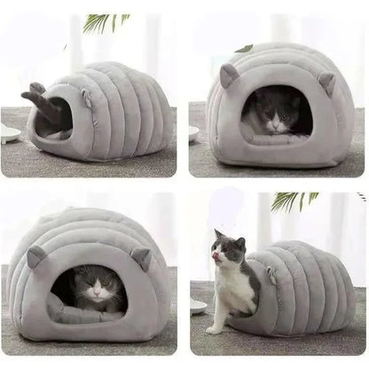 Pumpkin Cat Nest Cave Bed - Half-Enclosed Washable Pet Bed with Removable Cushion, 3 Colors and 2 Sizes