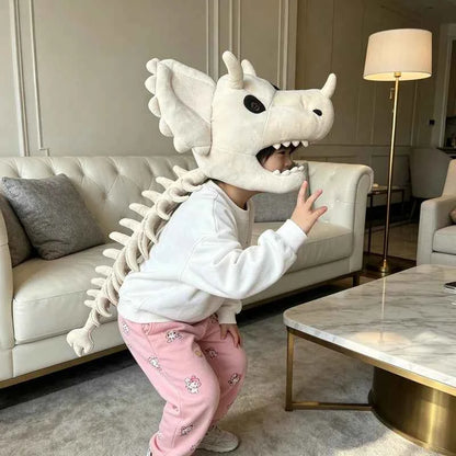 Dinosaur Plush Hat Celebrity-Style Cartoon Skeleton Headgear Soft Funny Doll Halloween Costume Toy Surprise Gift for All Ages