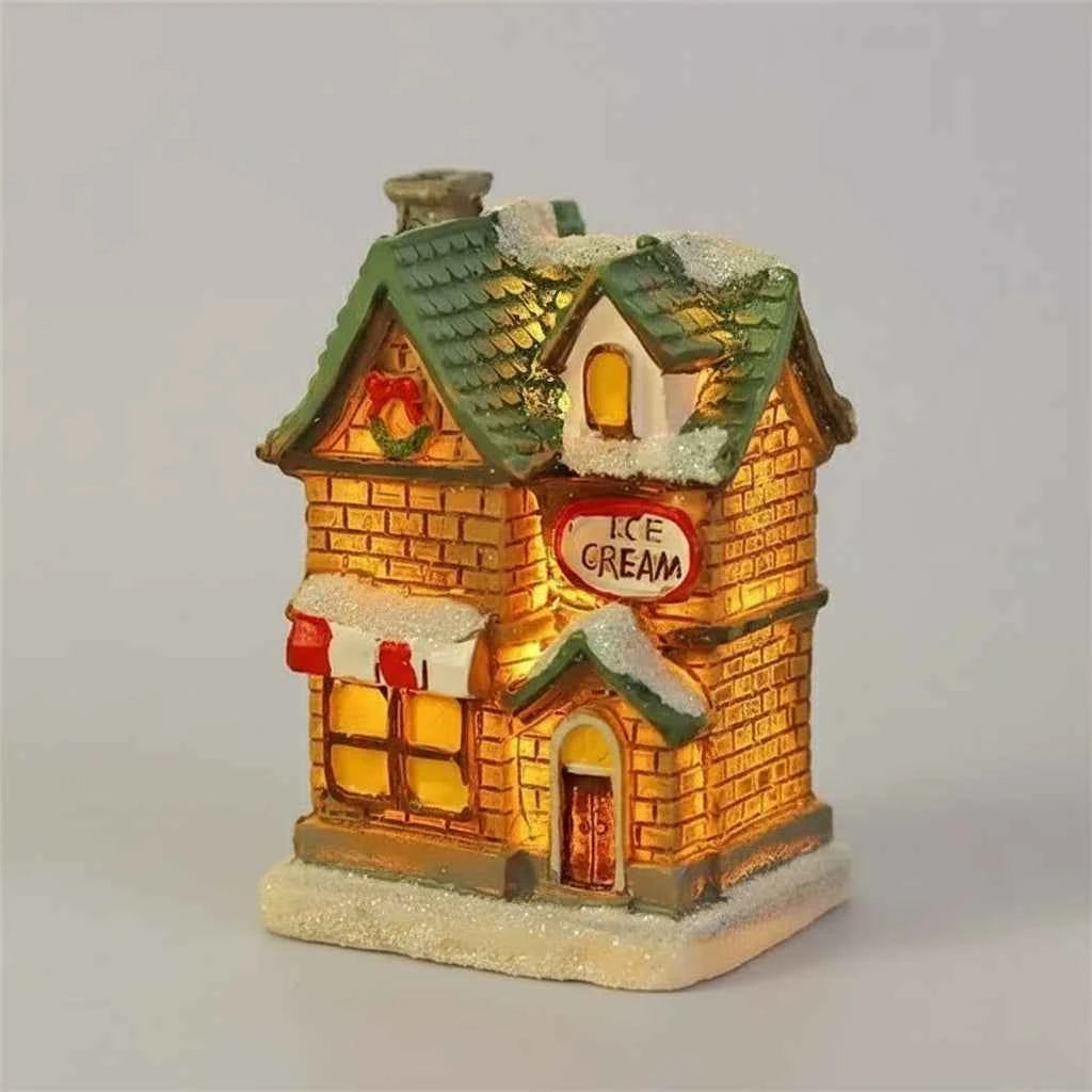 Luminous LED Resin Christmas House - Snowman Santa Shop Micro Landscape Ornament