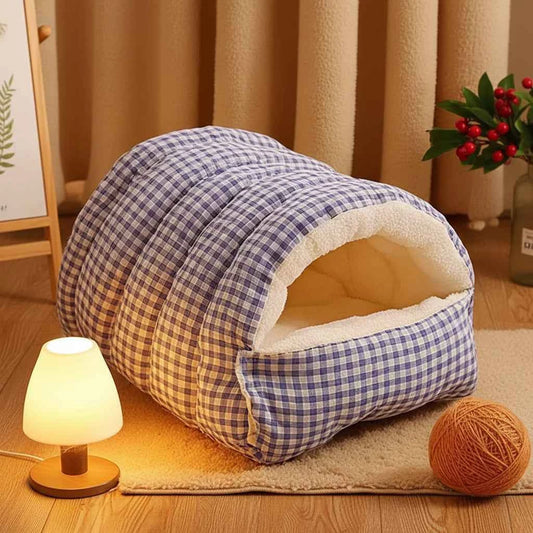 Kawaii Thermal Plush Pet Cave Bed – Cozy Enclosed Sleeping Bag House for Cats & Small Dogs (10 Colors) B Cats under 4kg Small dogs under 2.5kg