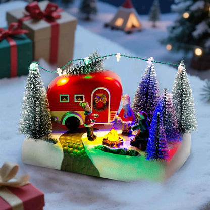 Christmas Camper Scene Figurine - LED Light Up Village Collection Indoor Decor