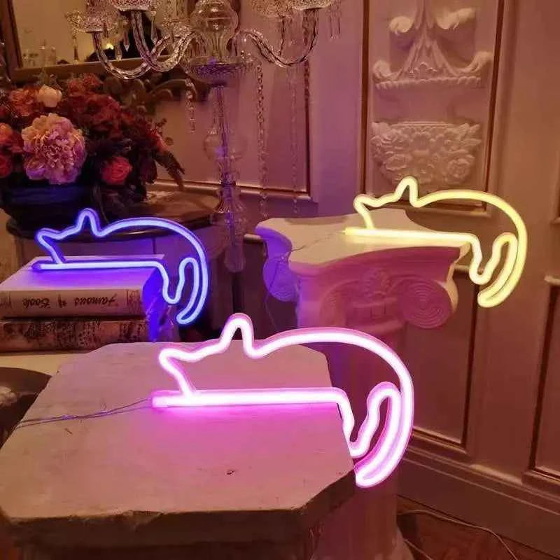 Cute Cat Neon Light Sign (9.3-10.8 in) - LED Wall Decoration for Girls Bedroom