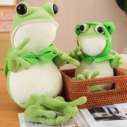 Kawaii Cloak Frog Plush Toy – Cute Big Eyes Stuffed Frog Pillow