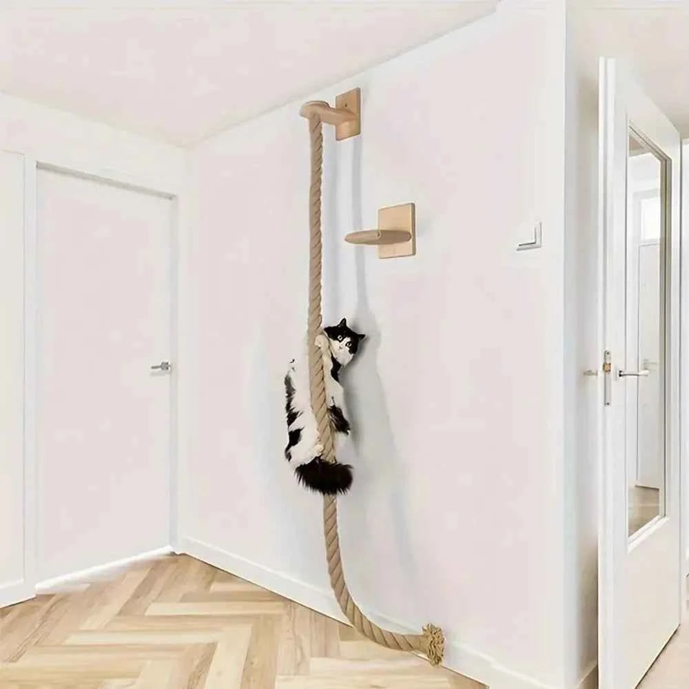 1 Piece Wall-mounted Cat Climbing Rope Solid Wooden Pedals