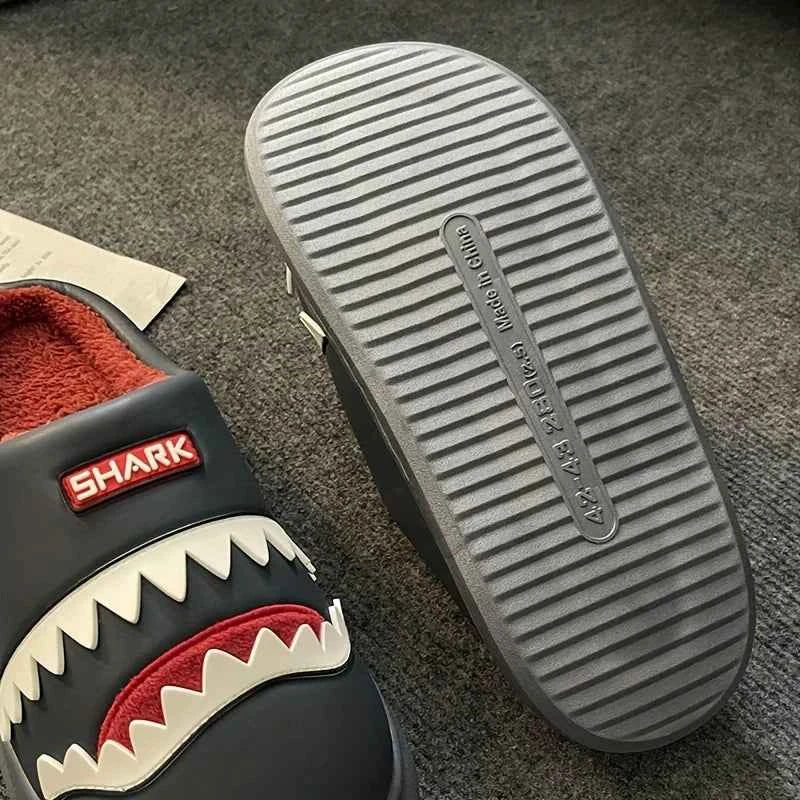 Kawaii Winter Plush Shark Slippers - Unisex Non-Slip Soft Warm EVA Home Shoes