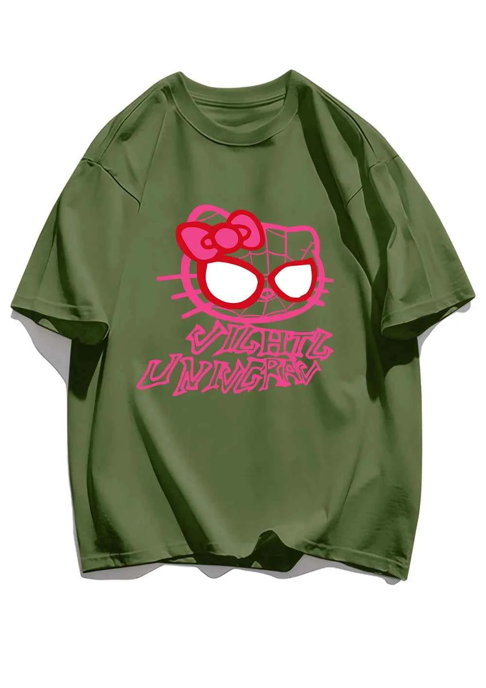 Cartoon Cat Spider Print Woman Tees Cotton High-Quality Tees Anime Loose T Shirts Outdoor Loose Fitting Short Sleeved