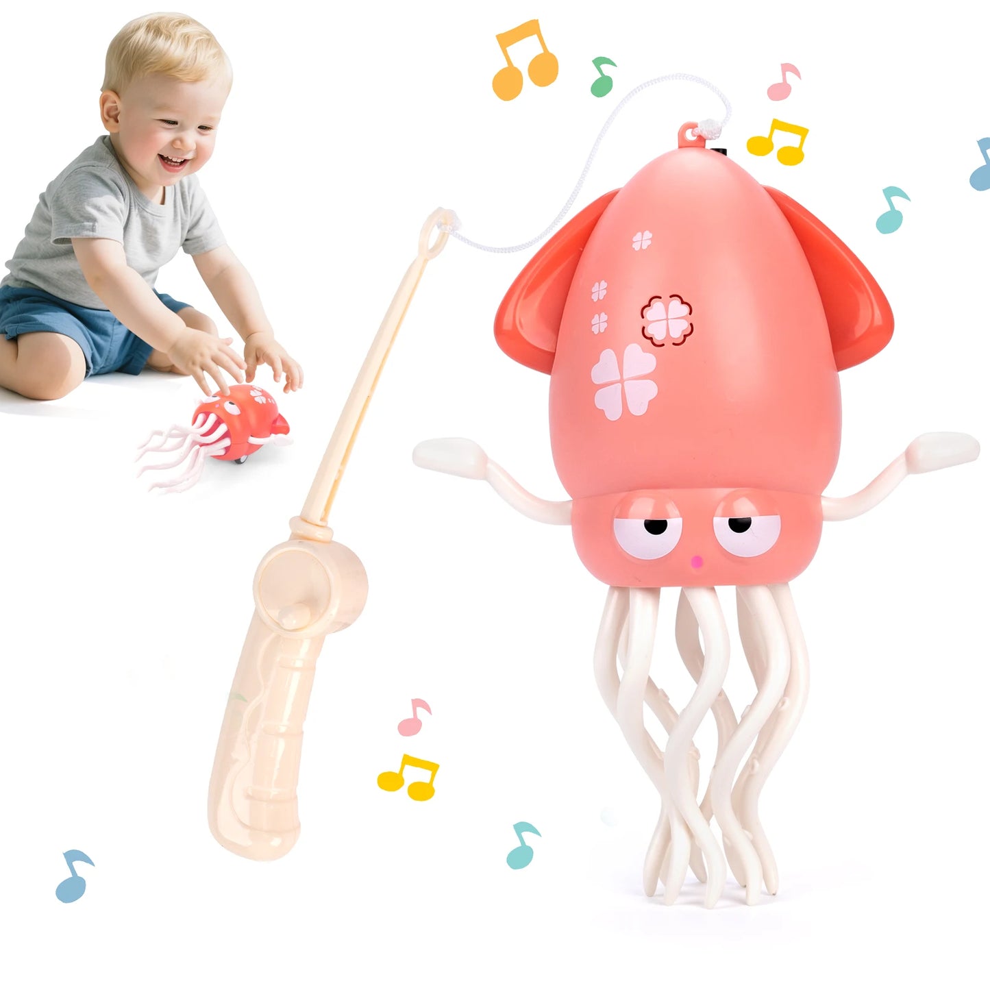 Kawaii Electronic Dancing Squid Toy – LED Light & Music Interactive Robot Lantern (7 Colors) Pink with box