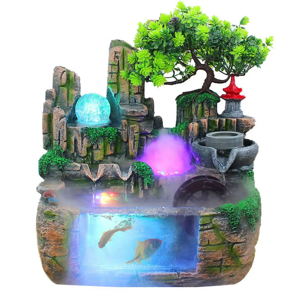 Tiered Resin Tabletop Water Fountain with LED Light – Zen Desk Decor Indoor Fountain