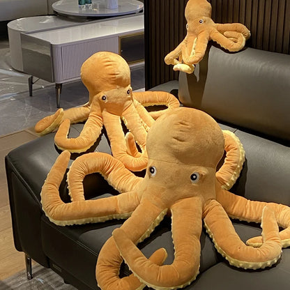 Yellow Octopus Plush Toy – Soft Lifelike Stuffed Animal Pillow