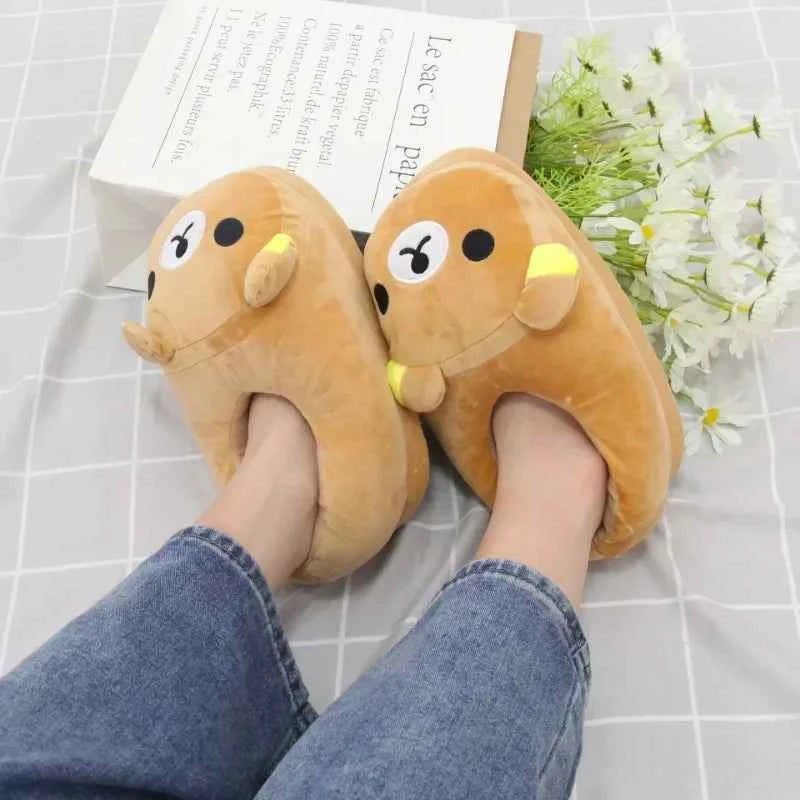 Luxury Winter Cute Bear Cotton Slippers - Couple Home Indoor Warm Flat Slides