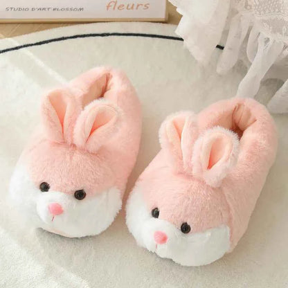 Cute Rabbit Shoes Women Winter Slippers Warm Plush Soft Pink One Size