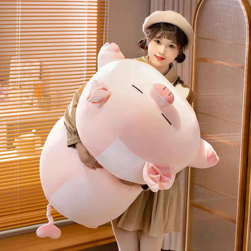 Kawaii Pink Piglet Plush Toy – Soft Stuffed Pig Sleeping Pillow in Open & Close Eye (40–80cm)