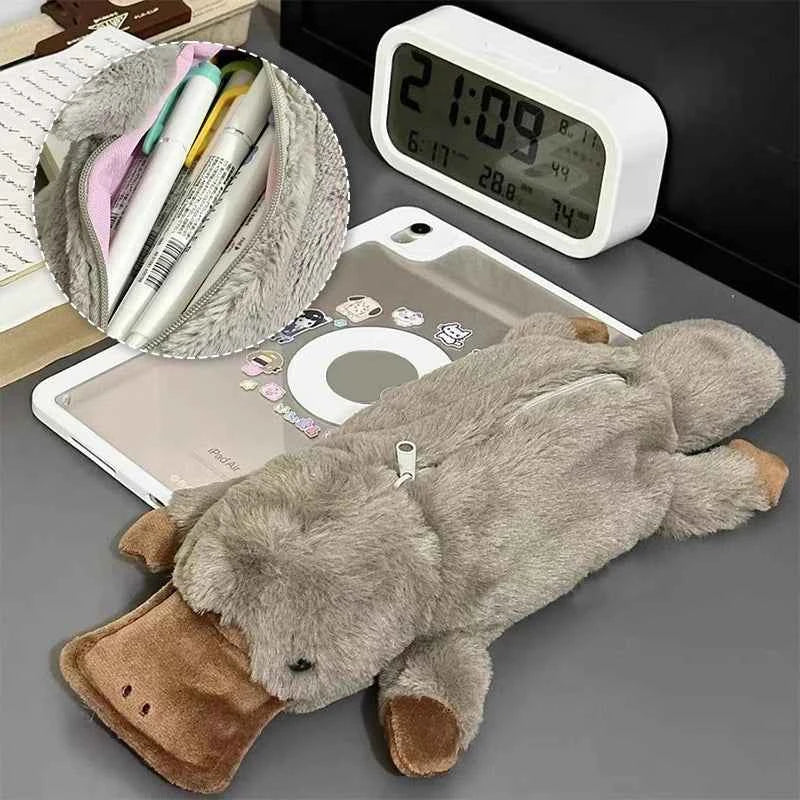Kawaii Plush Platypus Pencil Case (10.6 in) - Large Capacity Cosmetic & Storage Bag