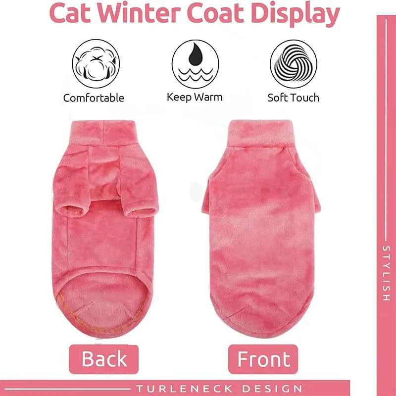Sphynx Cat Turtleneck Sweater Coat - Winter Warm Hairless Cat Clothes Soft Fluff Pullover Puppy Jacket