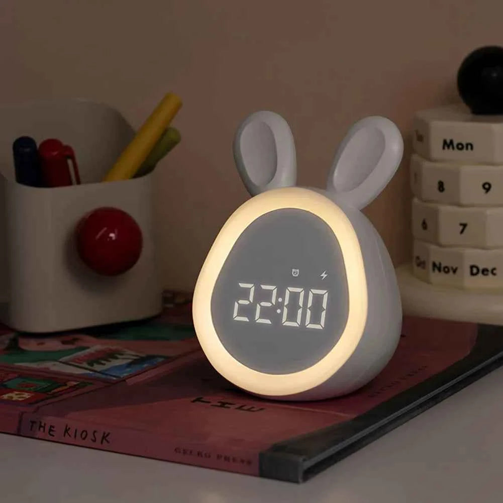 Cute Rabbit LED Digital Alarm Clock - Stepless Dimming Night Light for Kids