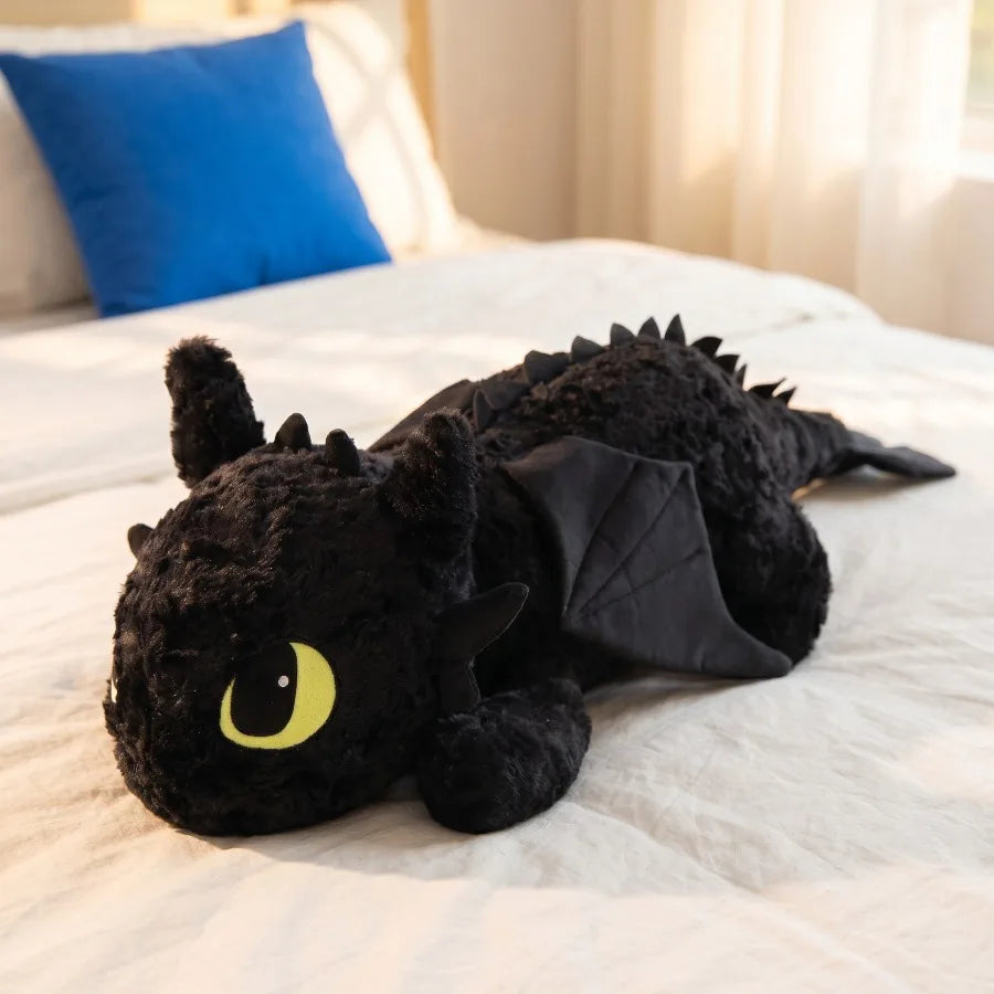 Cute White Dragon Plush Body Pillow – Soft Cartoon Dragon Cushion Black