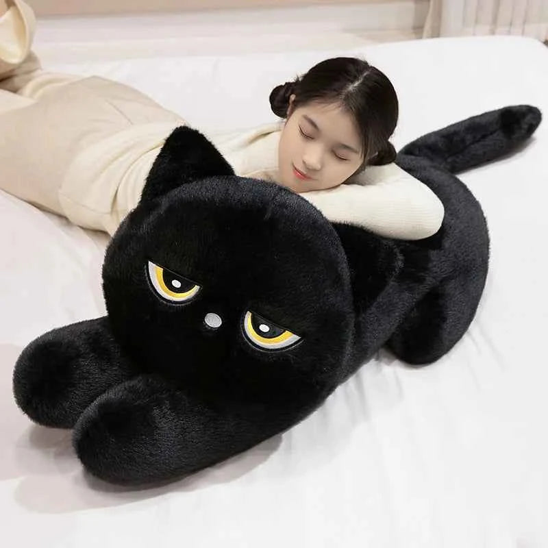 Giant Cute Black/Gray Lying Cat Plush Toys Soft Simulated Cat Plushie Dolls Pillow Stuffed Animal Lovely Birthday Gift
