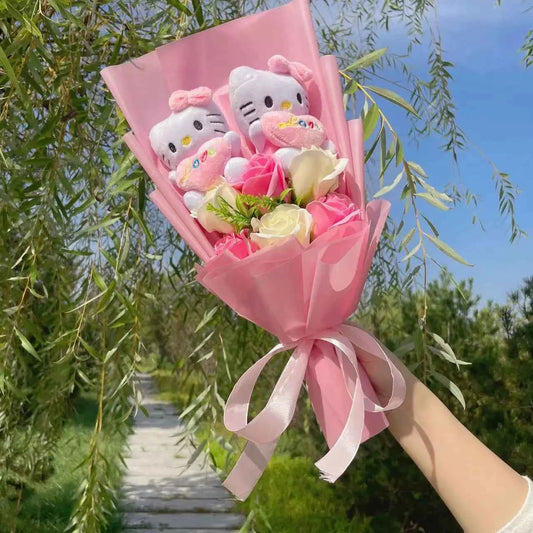 Kawaii Hello Kitty Plush Bouquet (23.6 in) - Cartoon KT Cat Stuffed Animal Gift