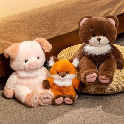 Kawaii Animal Plush Doll - Soft Stuffed Bear, Fox, and Pig Hugging Toy and Gift, 22cm and 30cm