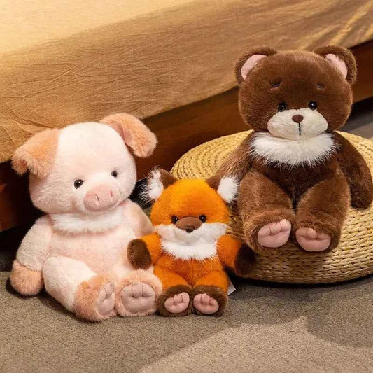 Kawaii Animal Plush Doll - Soft Stuffed Bear, Fox, and Pig Hugging Toy and Gift, 22cm and 30cm